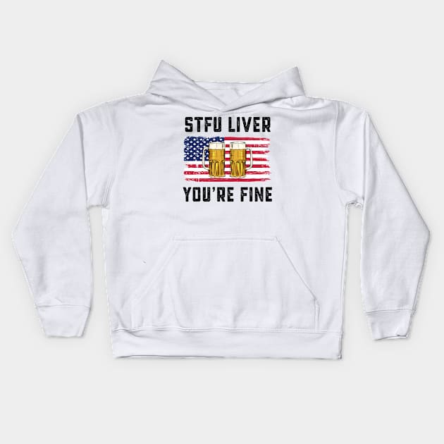 Funny Beer July 4th Gift USA Flag Fourth of July Kids Hoodie by qwertydesigns